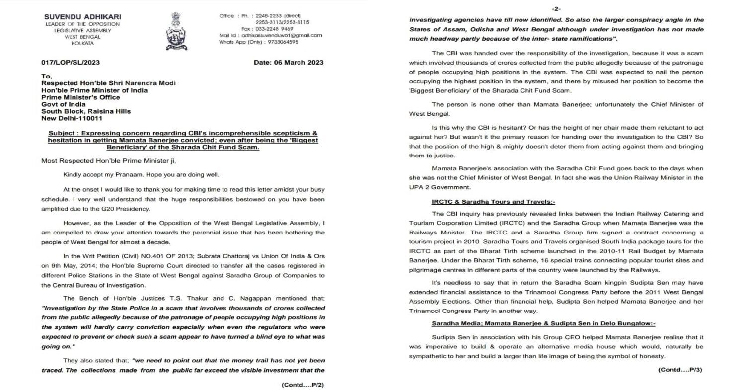 letter from suvendu to modi