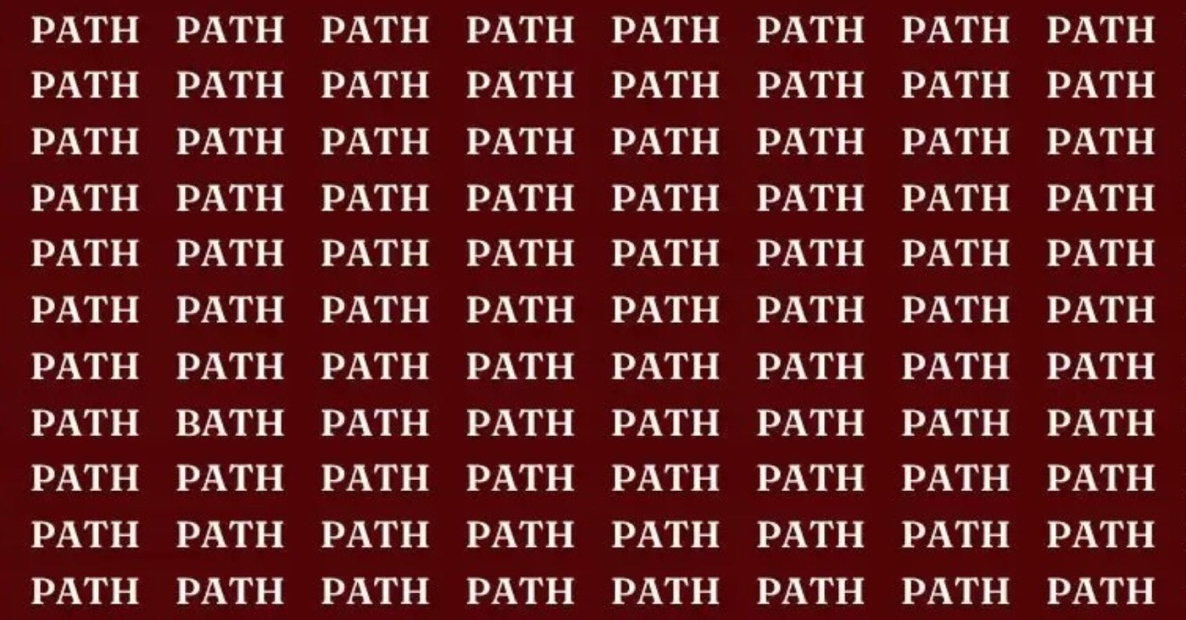 Optical Illusion Find the word "BATH" in 11 seconds