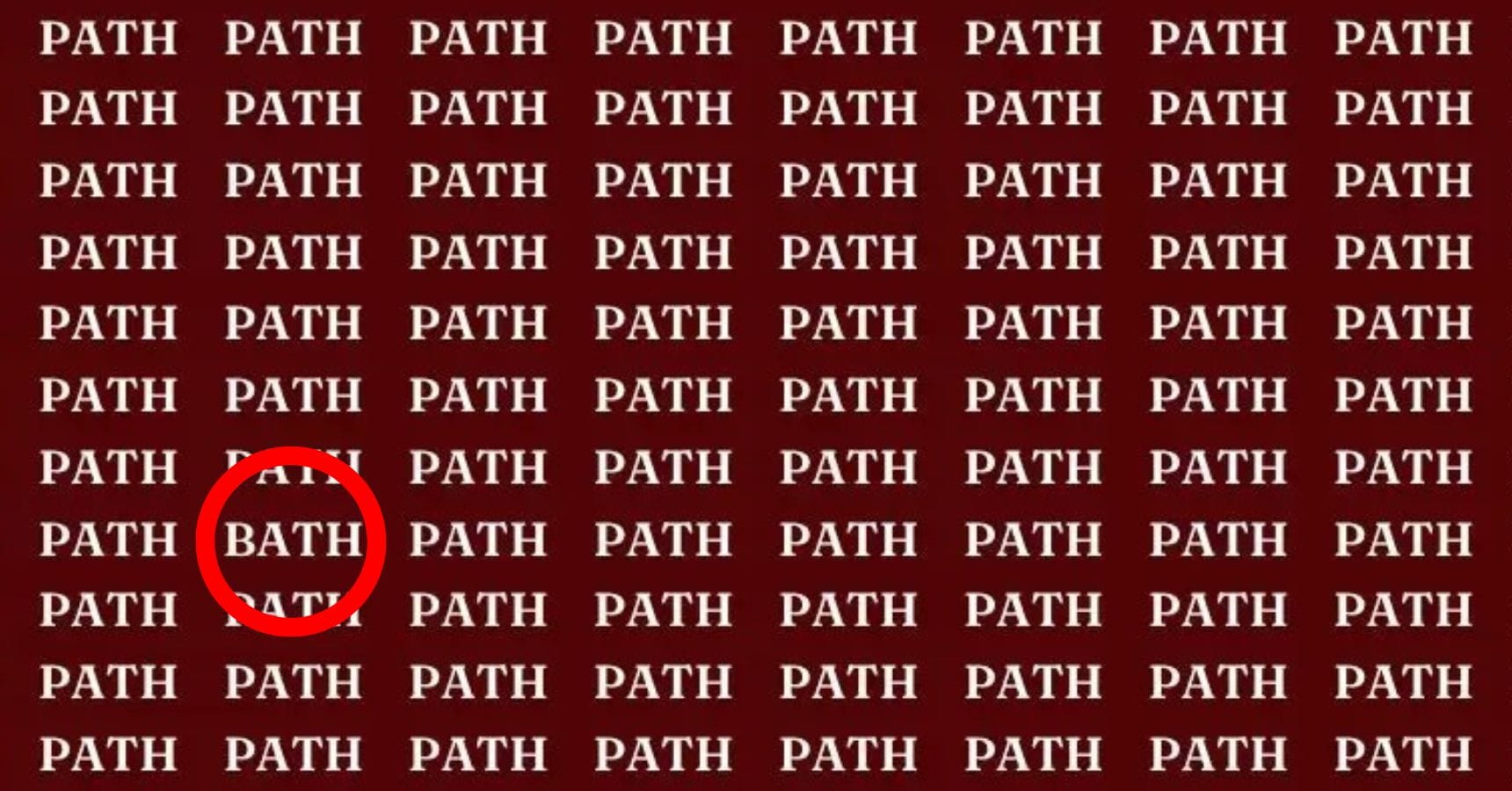 Optical Illusion Find the word "BATH" in 11 seconds