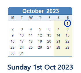 october 1 2023 monday