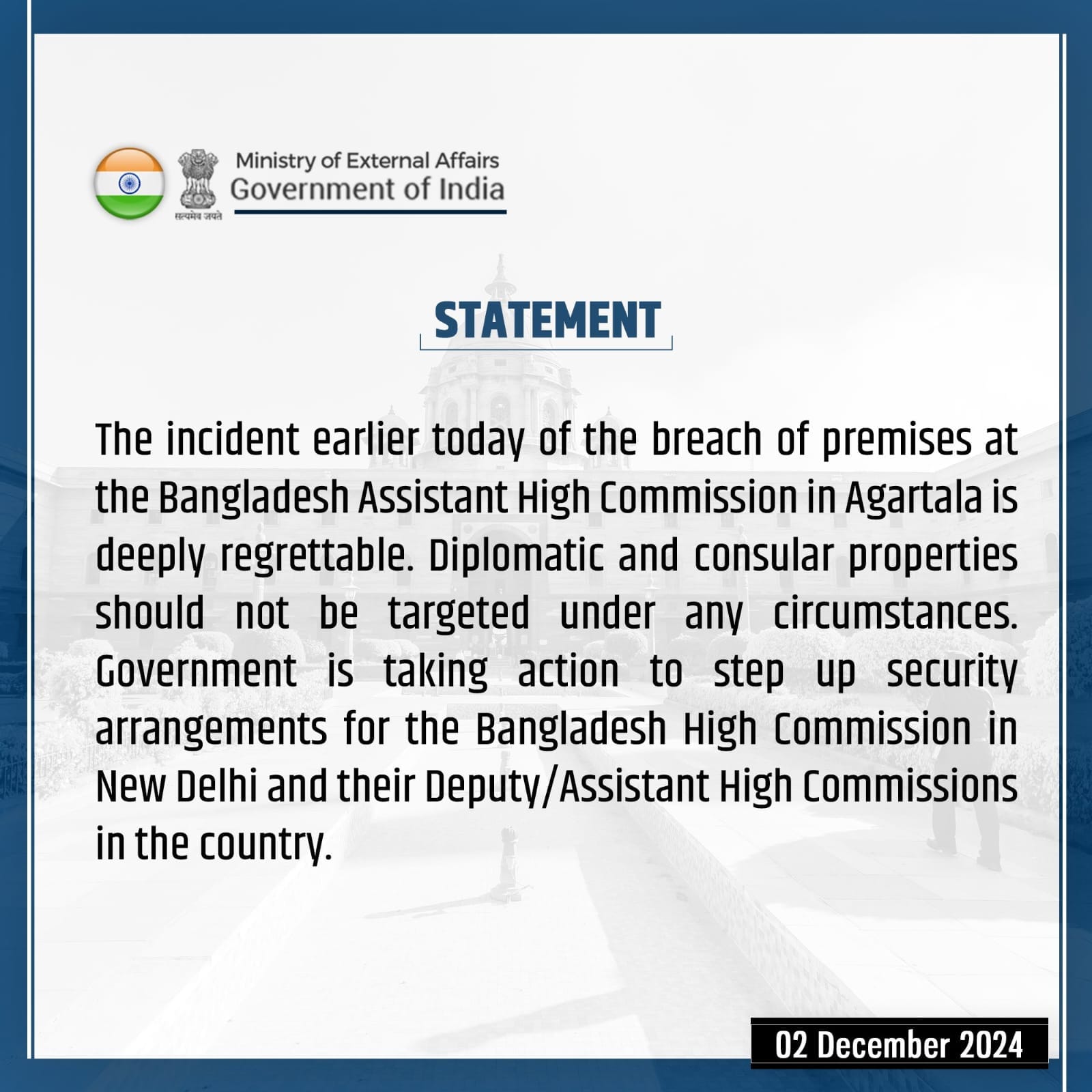 India apologized for security breach in Bangladesh assistant high commission