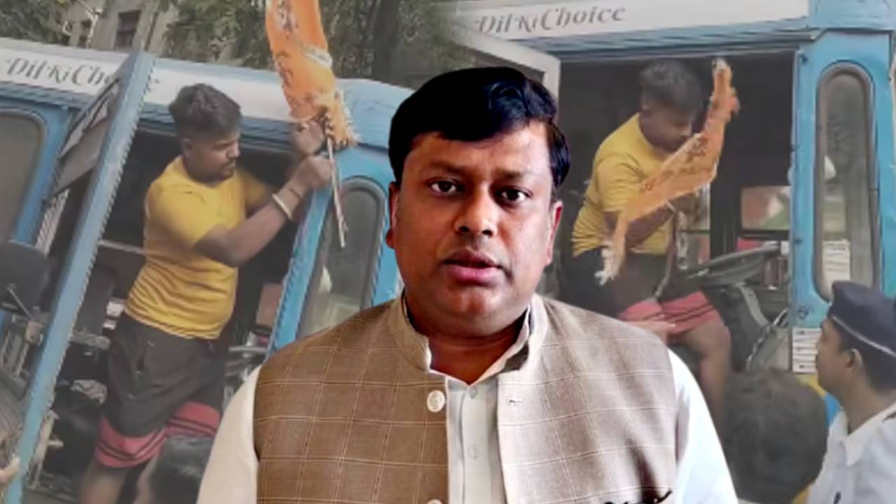 BJP MP Sukanta Majumdar to protest for removing saffron flag from a bus