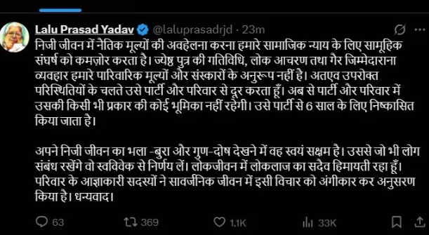 Lalu Prasad Yadav takes big action.